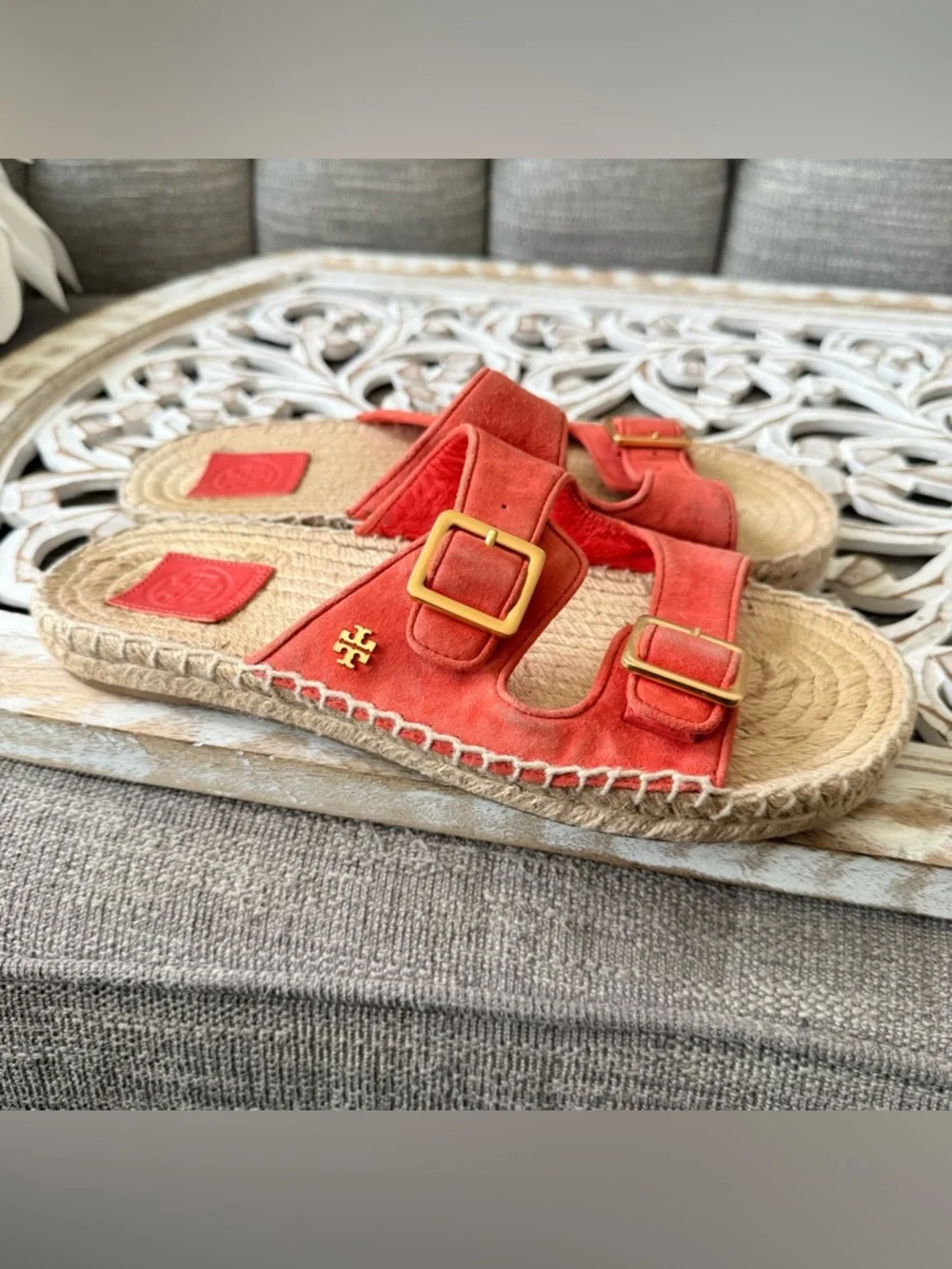 Tory Burch Orange Suede Leather Slides Sandals Shoes Women’s 8